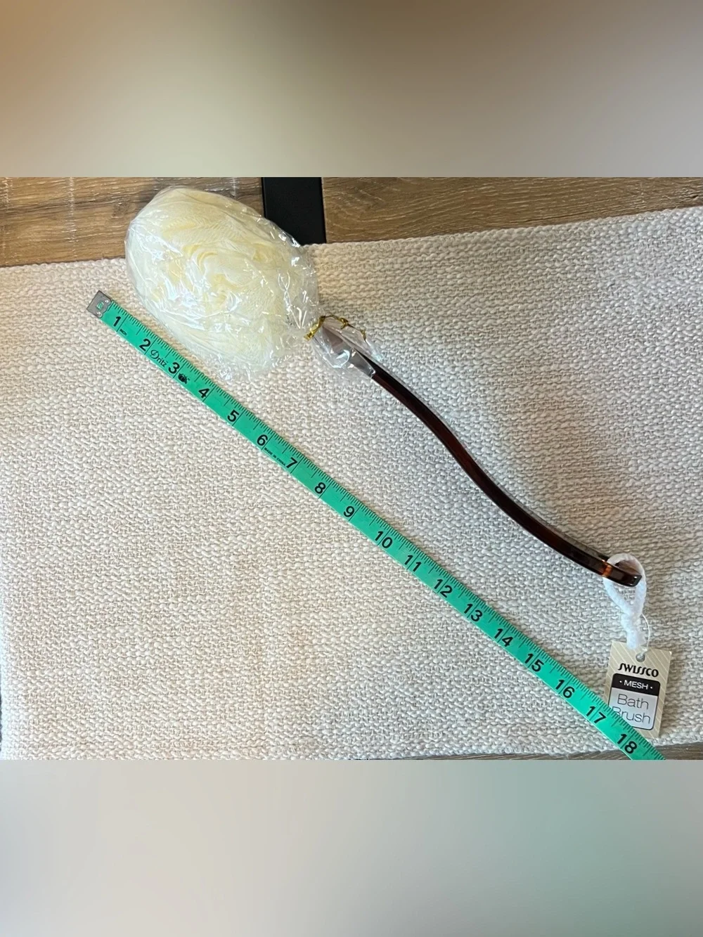 Swissco Mesh Bath Brush - Brown Plastic Wood-Style Ergonomic Handle with Mesh